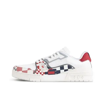 LOUIS VUITTON Trainer Low-Top Skateboard Shoes Men's Red White 37th America's Cup Limited Collaboration Edition