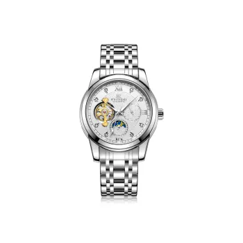 WSK Automatic Mechanical Movement Stainless Steel Watchband Women's Watch White Dial