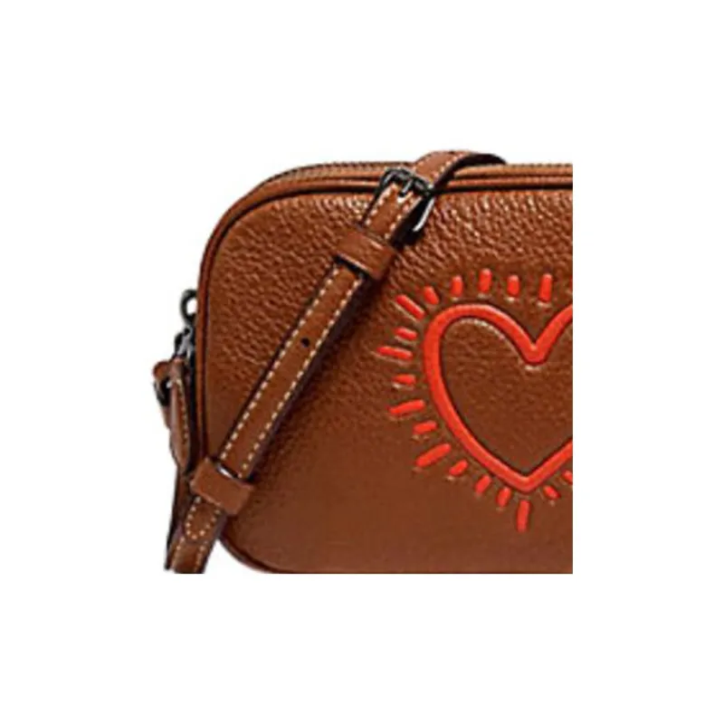 COACH Keith Haring Collaboration Jes Pebbled Leather Shoulder Bag Crossbody Bag Small Size Men's Brown-2