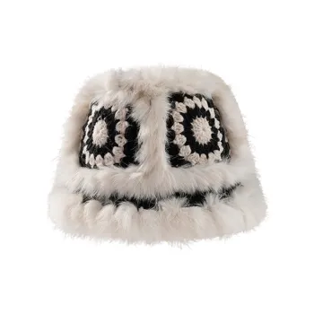 SMILING SHARK Rabbit Skin Fur Bucket Hats Women's