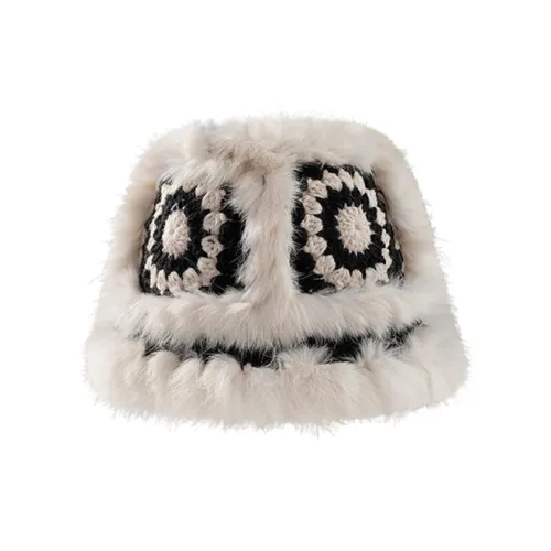 SMILING SHARK Rabbit Skin Fur Bucket Hats Women's