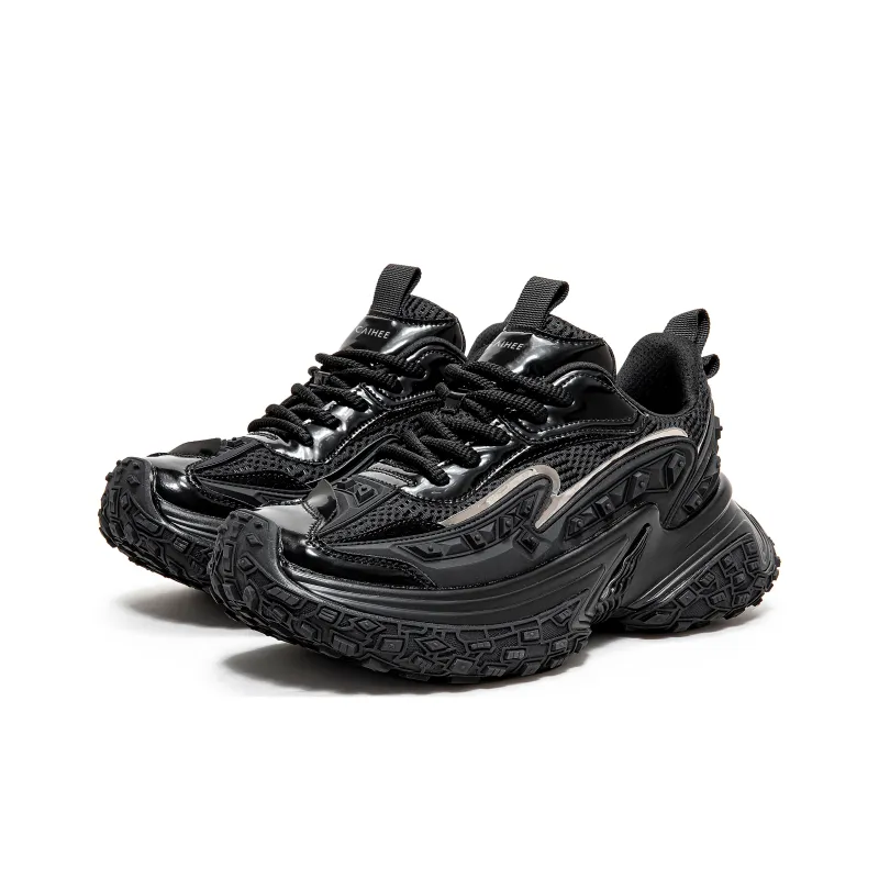 CAIHEE Anti Slip And Wear Resistant Height Increasing Low Top Chunky Sneakers Unisex Black Warrior-9