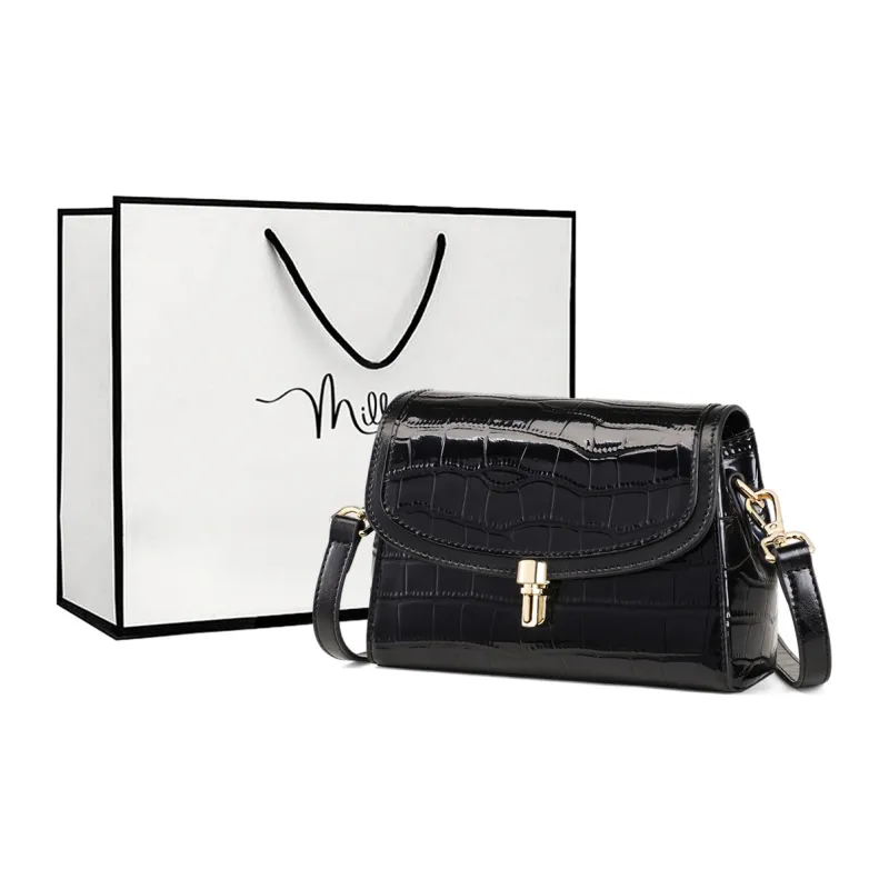 MILLIE'S Cow Split Leather Bonded Synthetic Leather Shoulder Bag Crossbody Bag Regular Women's Black/White-0