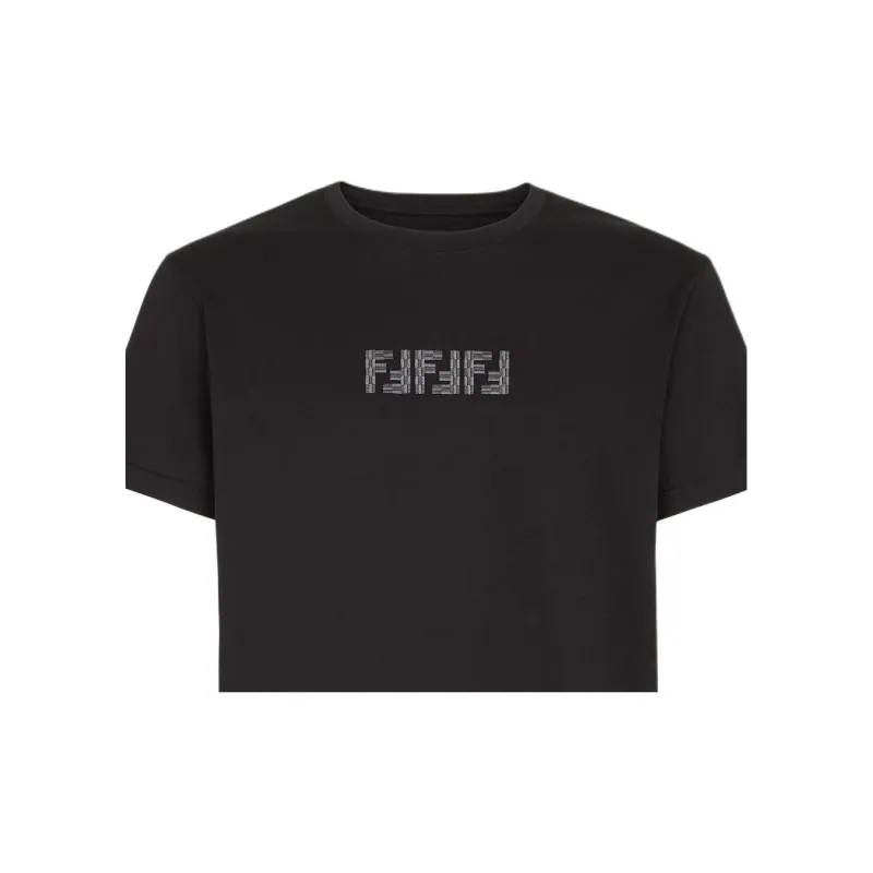 FENDI Logo Embroidered Crewneck T Shirt-4