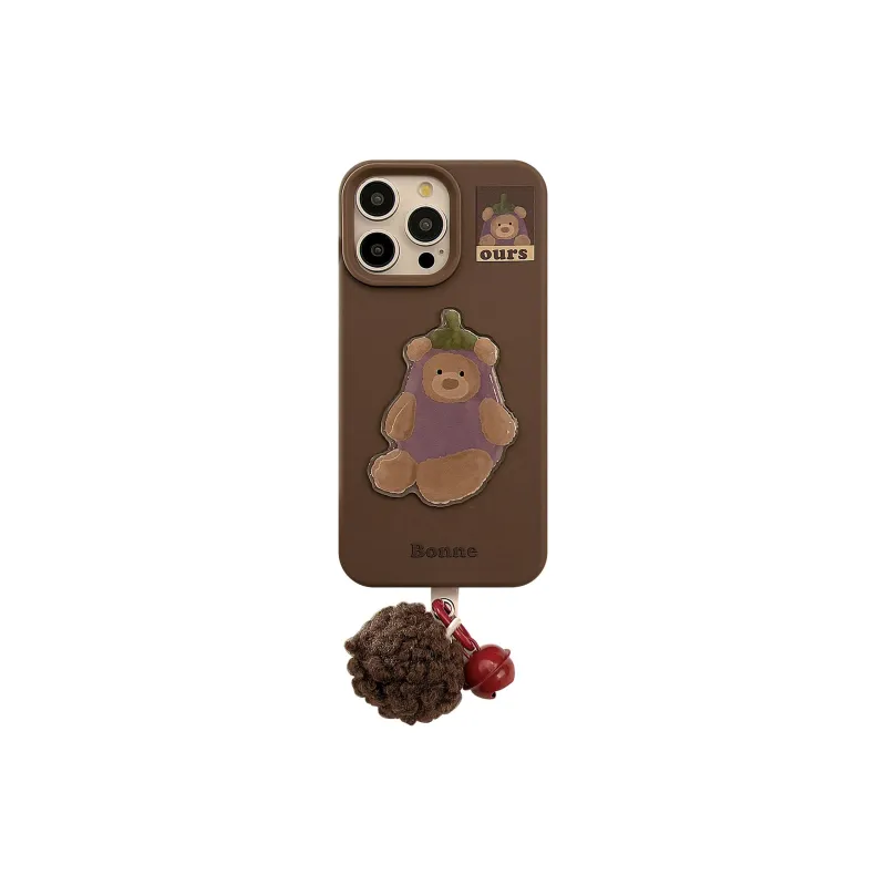 Cuttlefish Grid TPU Material Ins Eggplant Bear DIY Creative Phone Case Compatible With Apple 16/15/14/13/12/11-0