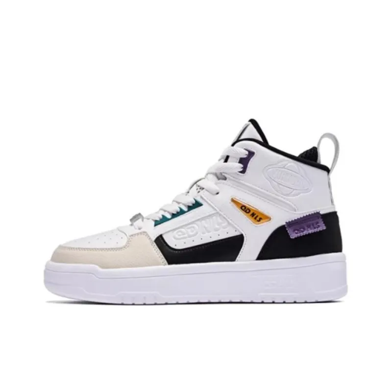 QIAODAN Coverage Anti-Slip And Wear-Resistant High-Top Skateboard Shoes Men's Jordan White Daylily White-0