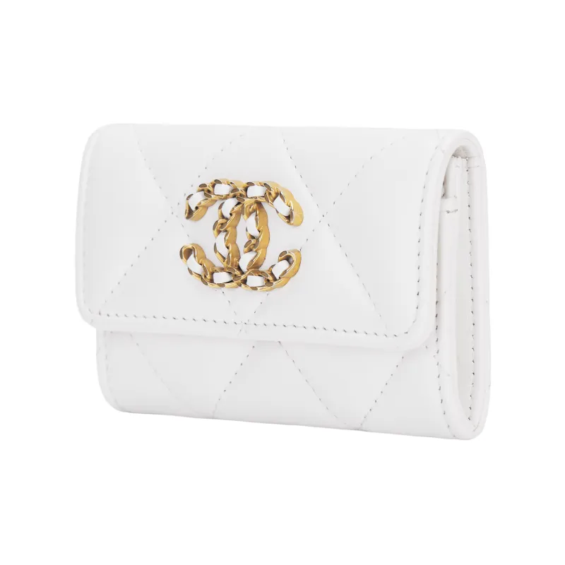 CHANEL 19Bag Bright Lambskin Card Holder Women's White-1