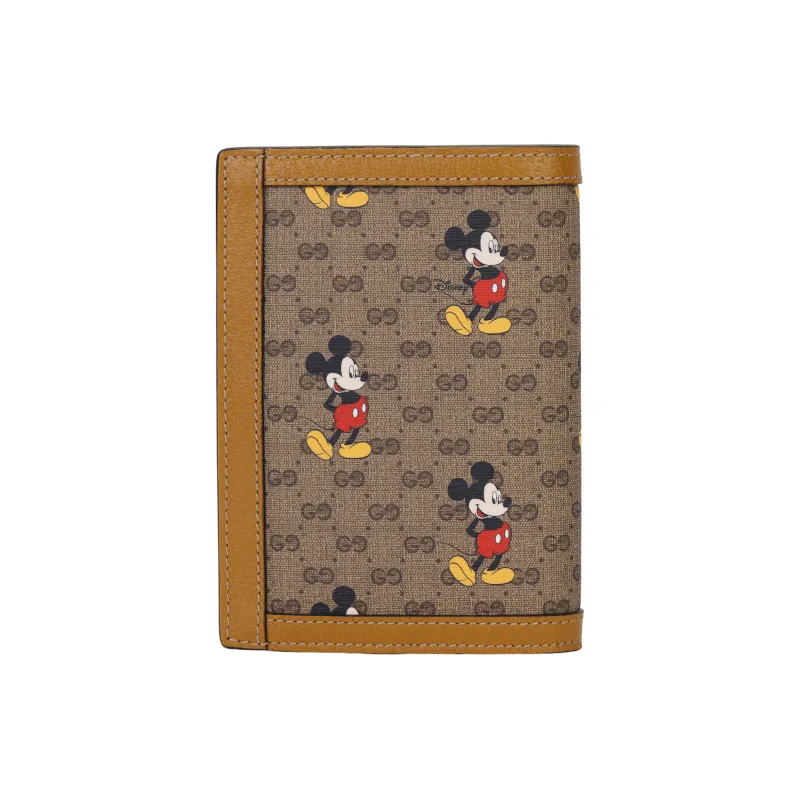 GUCCI Canvas With Leather Passport Holder Small Size Unisex Ebony & Brown-2