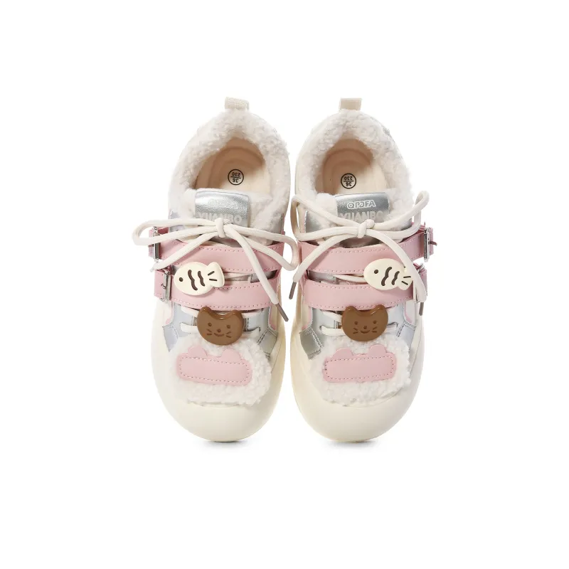 Lovely You Warm Lightweight And Wear Resistant Low Top Skateboard Shoes Women's Beige Silver Pink-27