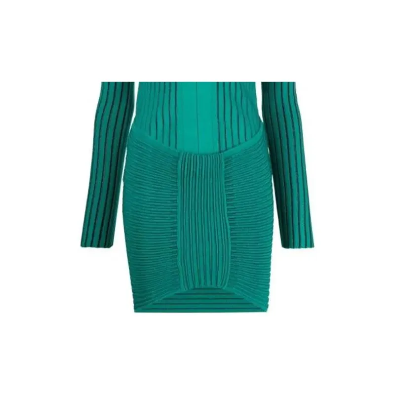 BALMAIN V-Neck Ribbed Knit Mini Dress-5