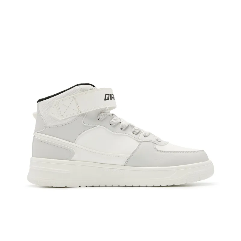 QIAODAN Coverage Slip Resistant Thermal High Top Skateboard Shoes Men's Light Gray Ivory-1