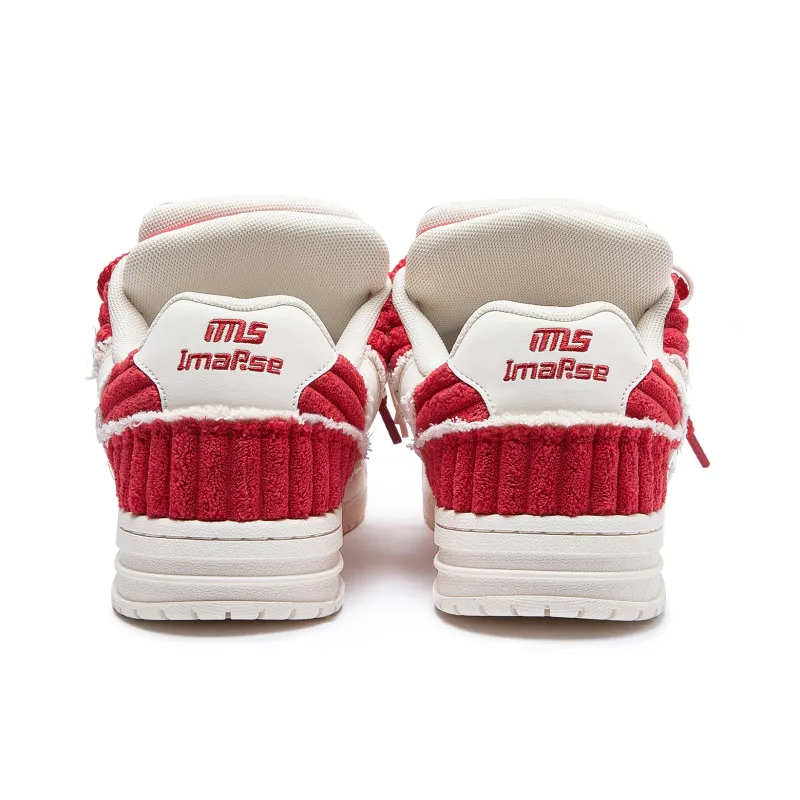 IMARSE Skateboard Shoes Unisex Low Top White/Beige/Red-4