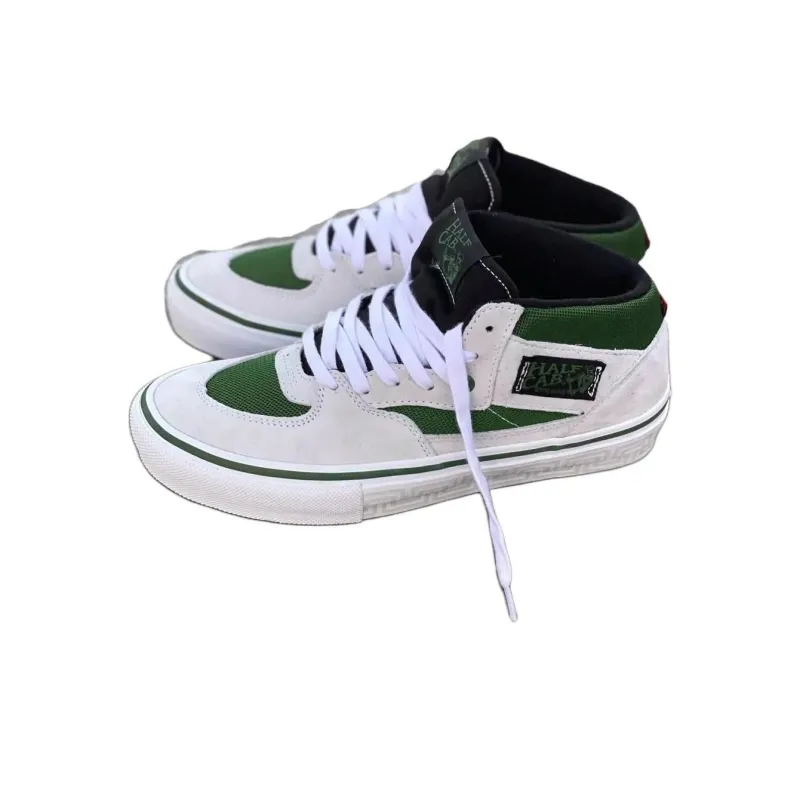 PIZZANISTA x Vans Half Cab Anti Slip Wear Resistant Mid Top Skateboard Shoes Unisex White Green Black-1