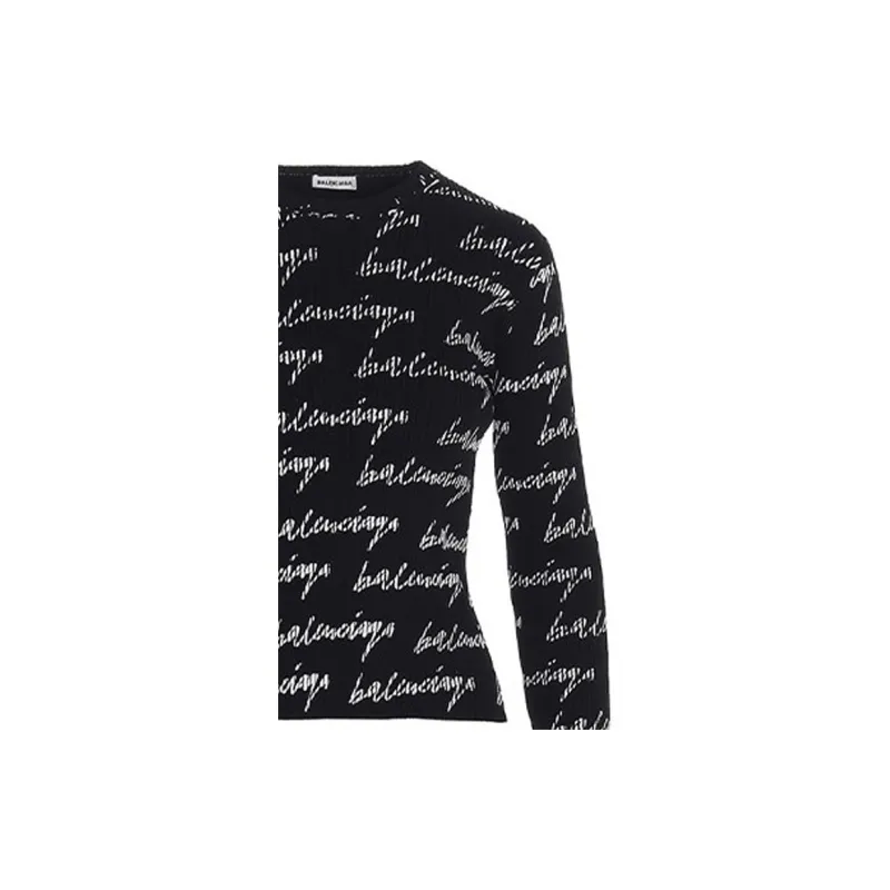 Balenciaga Rib All Over Logo Sweater 'Black/White'-3