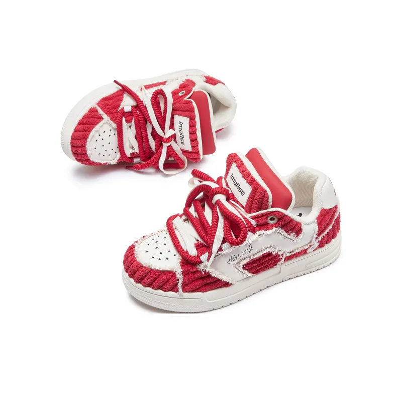 IMARSE Skateboard Shoes Unisex Low Top White/Beige/Red-3