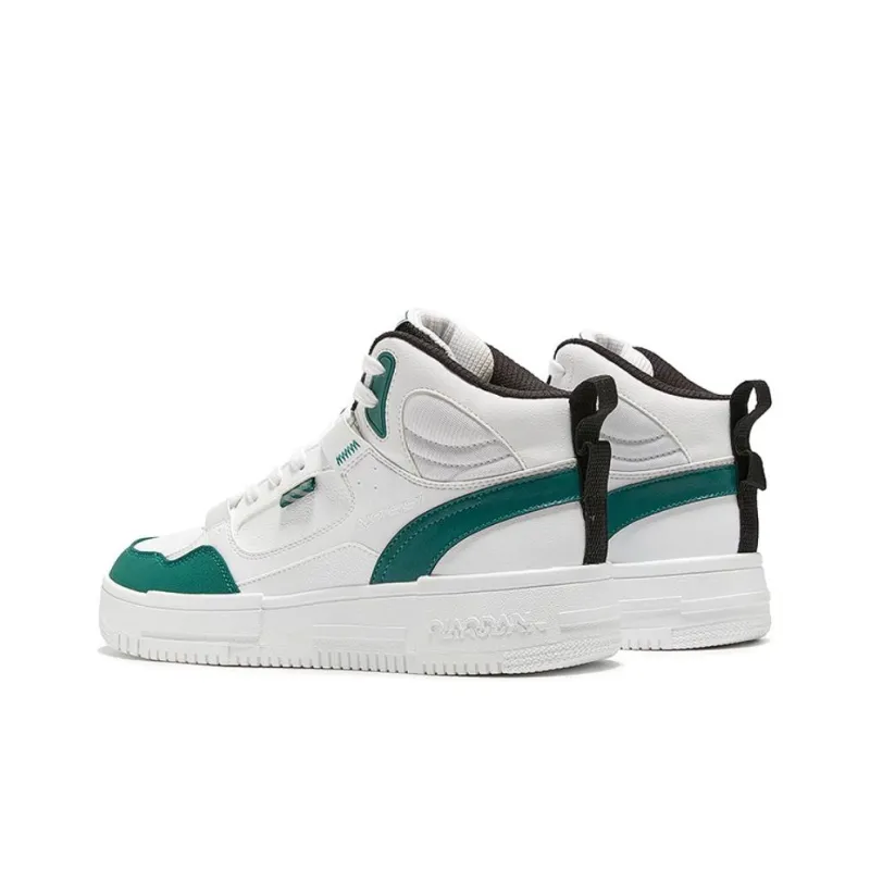 QIAODAN Slip-Resistant Cushioning High-Top Skateboard Shoes Men's White Green-2
