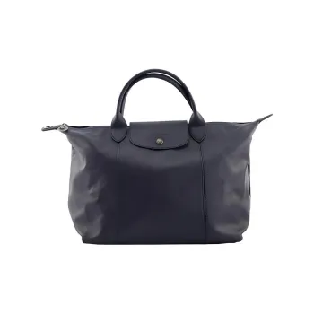 LONGCHAMP Le Pliage Cuir Leather Shoulder Bag Crossbody Bag Handbag Medium Size Women's Blue