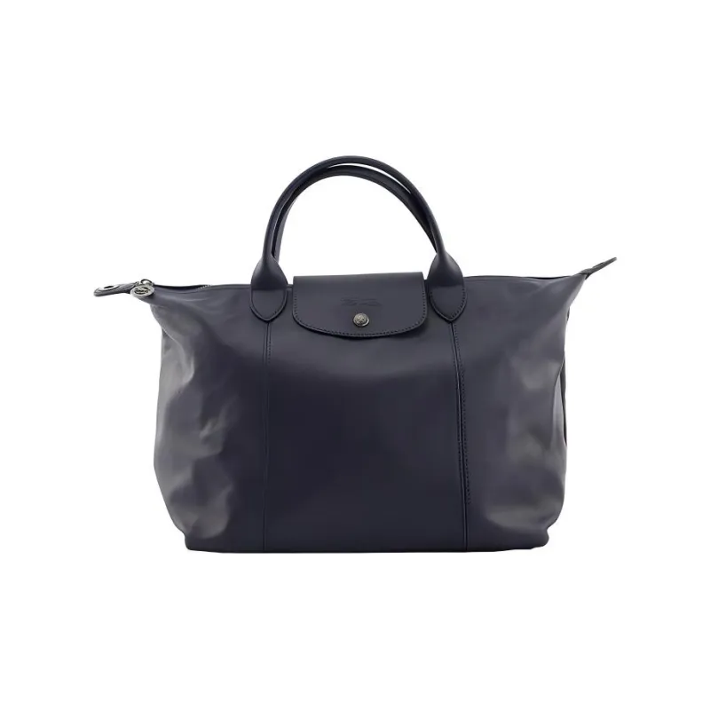 LONGCHAMP Le Pliage Cuir Leather Shoulder Bag Crossbody Bag Handbag Medium Size Women's Blue-0