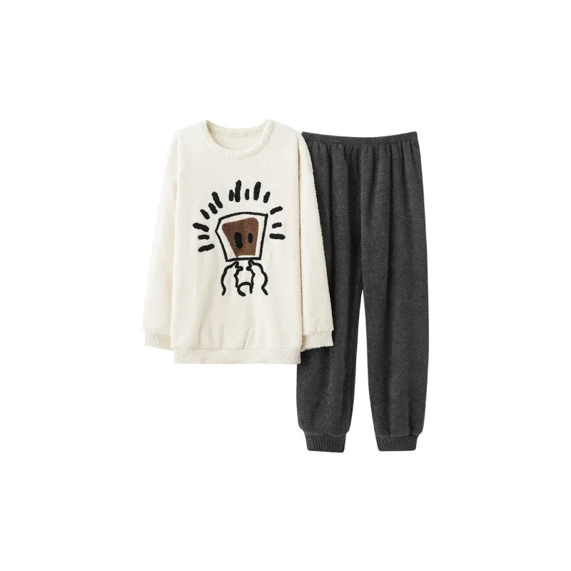 Qiao Ni Tong Pajama Set Men's Black White-3