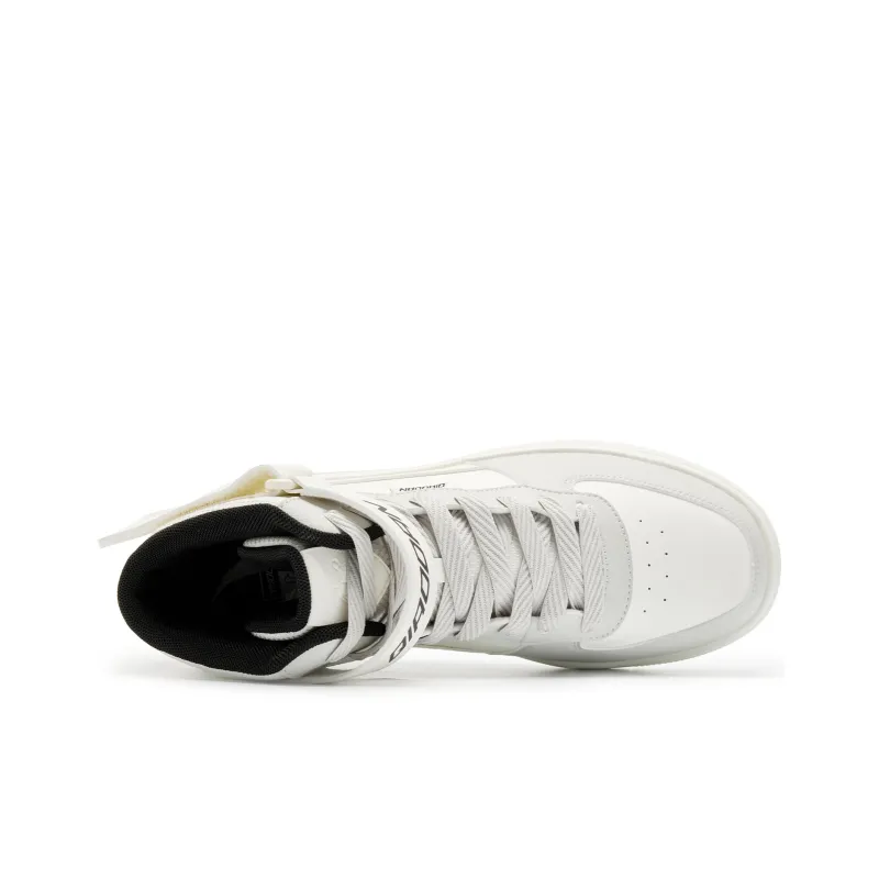 QIAODAN Coverage Slip Resistant Thermal High Top Skateboard Shoes Men's Light Gray Ivory-3