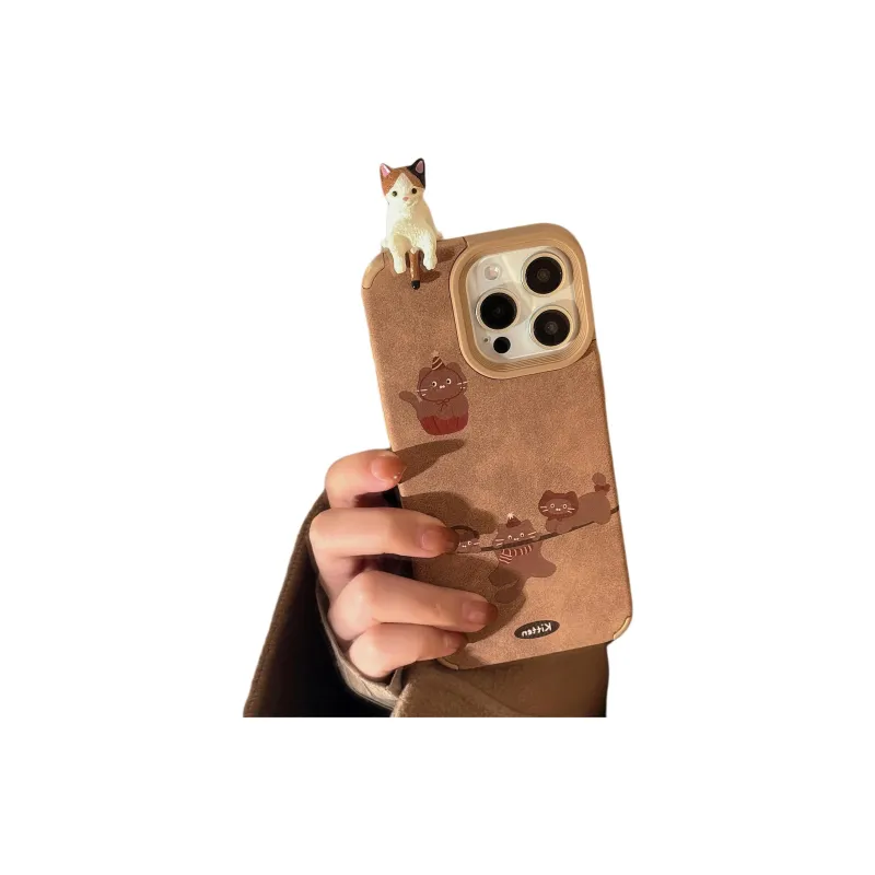 Cuttlefish Grid TPU Material Ins 3D Effect Kitten Niche Phone Case Compatible With Apple 16/15/14/13/12/11-7