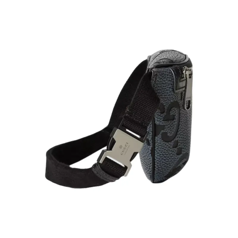 GUCCI Grained Leather Fanny Pack Small Size Men's Black Gray Color-2