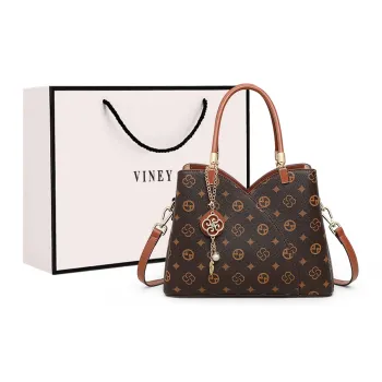 VINEY Synthetic Leather Handbags Shoulder Bag Crossbody Bag Large Size Women's Coffee