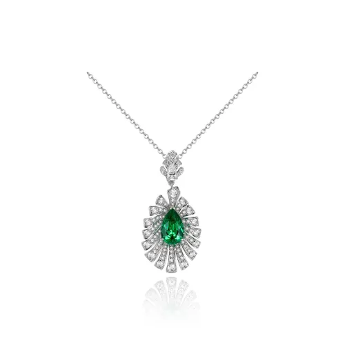 FUNNXI S925 Silver Rhodium Plated Gold, Cultured Emerald Necklaces Women's