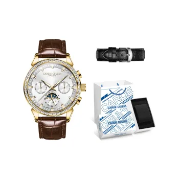 CARLIECULLEN Automatic Mechanical Movement Genuine Leather Strap Watch Men's Watches White Dial