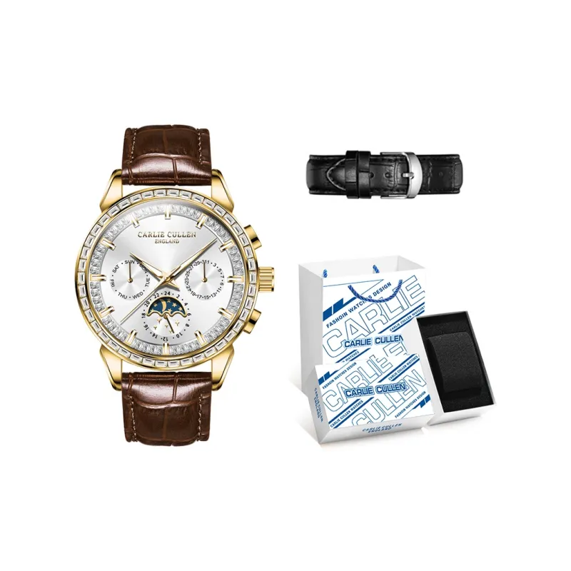 CARLIECULLEN Automatic Mechanical Movement Genuine Leather Strap Watch Men's Watches White Dial-0