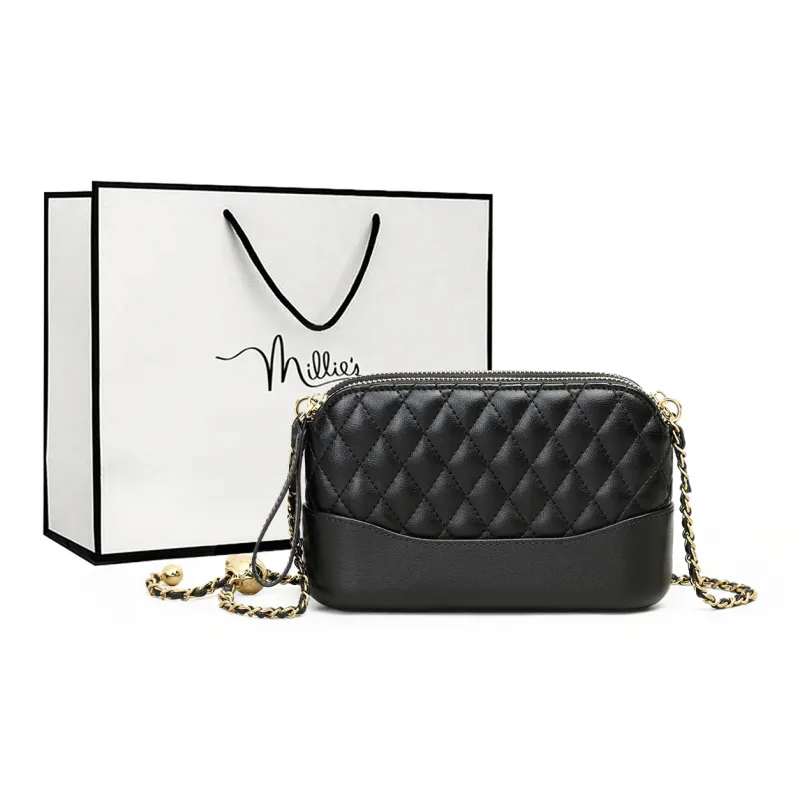 MILLIE'S Cow Leather With Synthetic Leather Shoulder Bag, Crossbody Bag Regular Women's Black-0