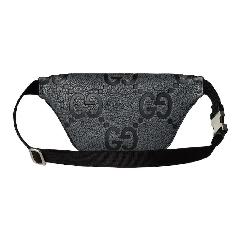 GUCCI Grained Leather Fanny Pack Small Size Men's Black Gray Color-3