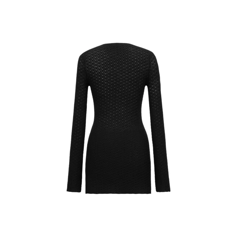SAINT LAURENT Crochet Knit Long Sleeved Mini Dress-1