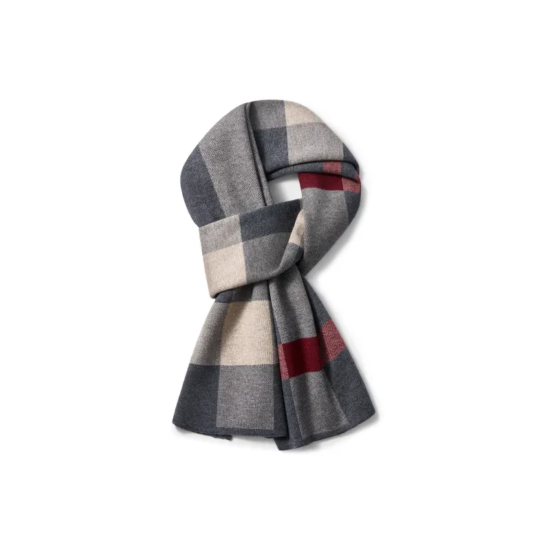 SEPTWOLVES Sheep Wool Knit Scarf Scarf Unisex Navy Blue/Dark Gray/Beige Gray-2