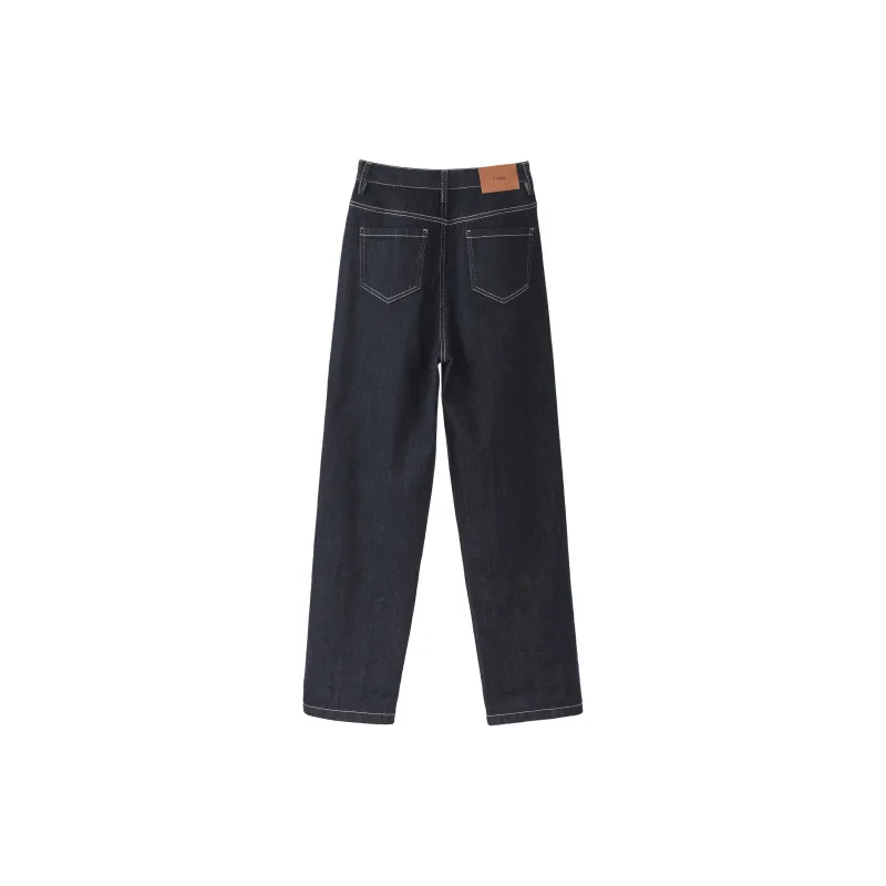 Fstudio Fall And Winter Slimming Straight Fit Casual Jeans Women's Navy Blue-1