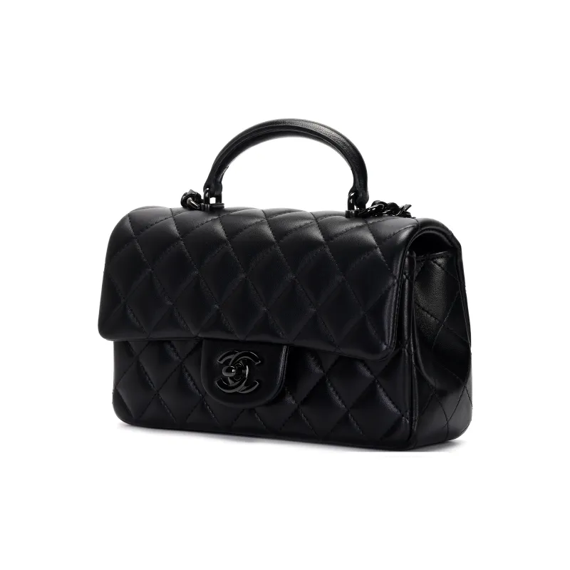 CHANEL Classic Flap CF Leather Crossbody Handbag Women's Black-1