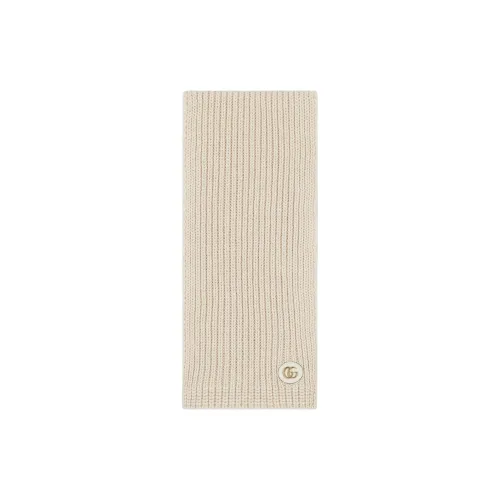 GUCCI Knitted Fabric Wool Viscose Metal Wire Leather Knit Scarves Unisex Beige