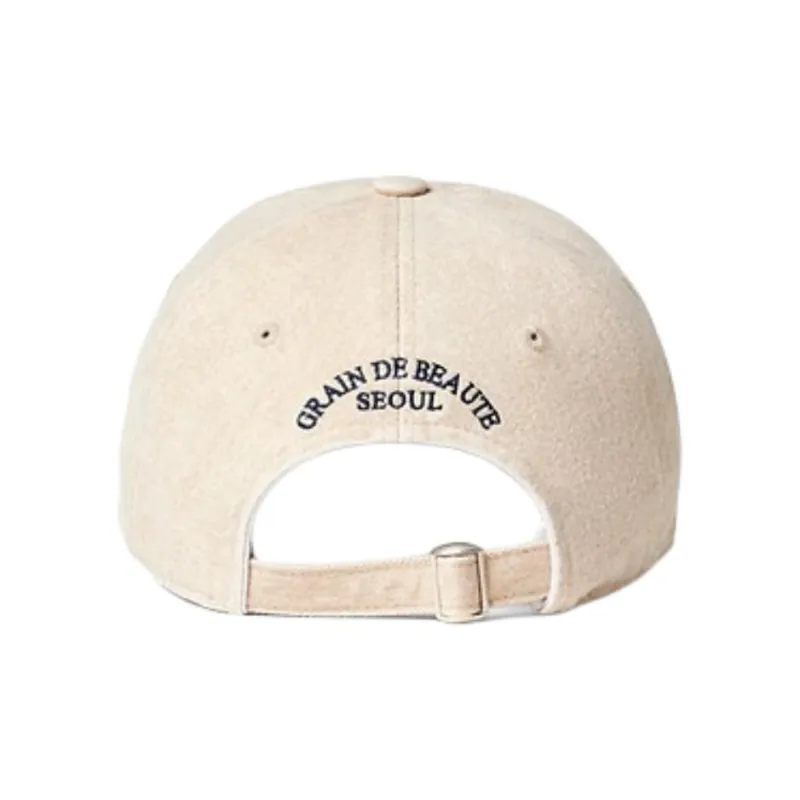 GRAIN DE BEAUTE Cotton Fabric Baseball Caps Unisex Ecru-2