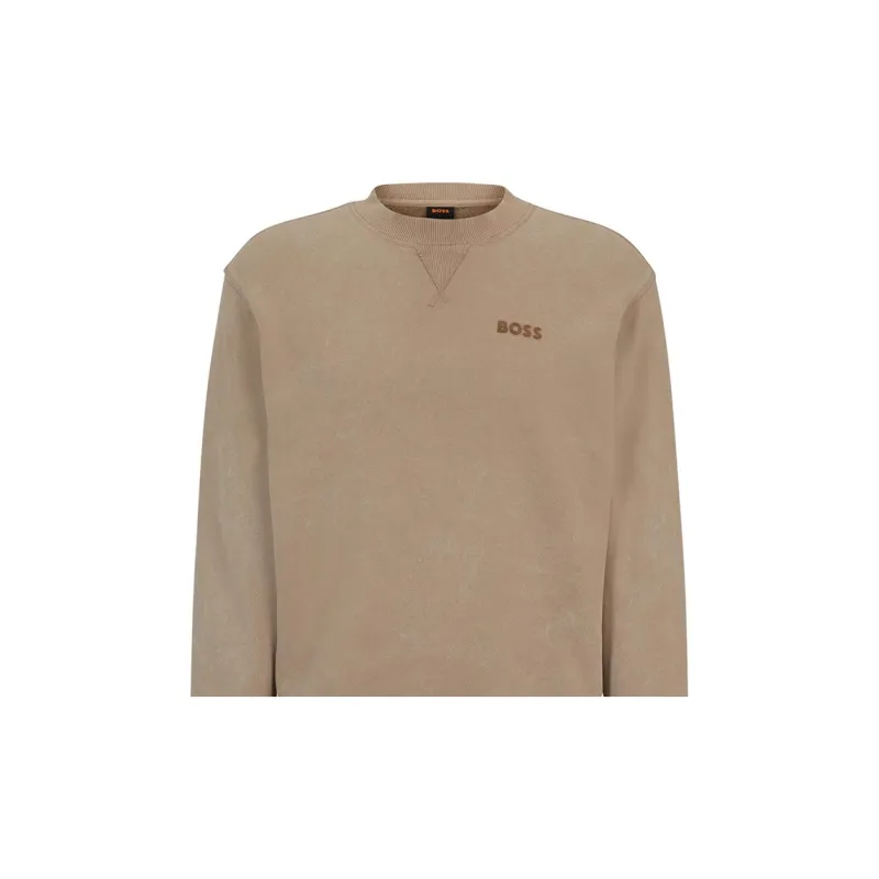 HUGO BOSS Cotton Terry Relaxed Fit Sweatshirt With Logo Detail Sweatshirt Men's Brown-5