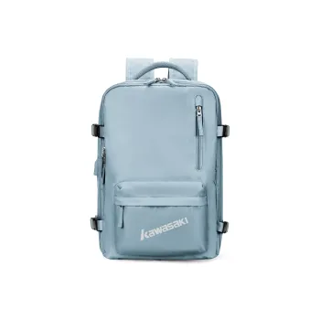 Kawasaki Fabric Backpack Travel Bag Laptop Bag Regular Unisex Black/Ecru/Light Blue