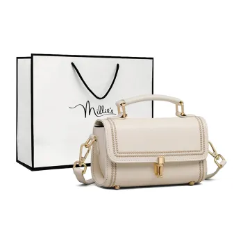 MILLIE'S Cow Leather With Synthetic Leather Boston Bag, One Shoulder Handbag Regular Women's Brown/White
