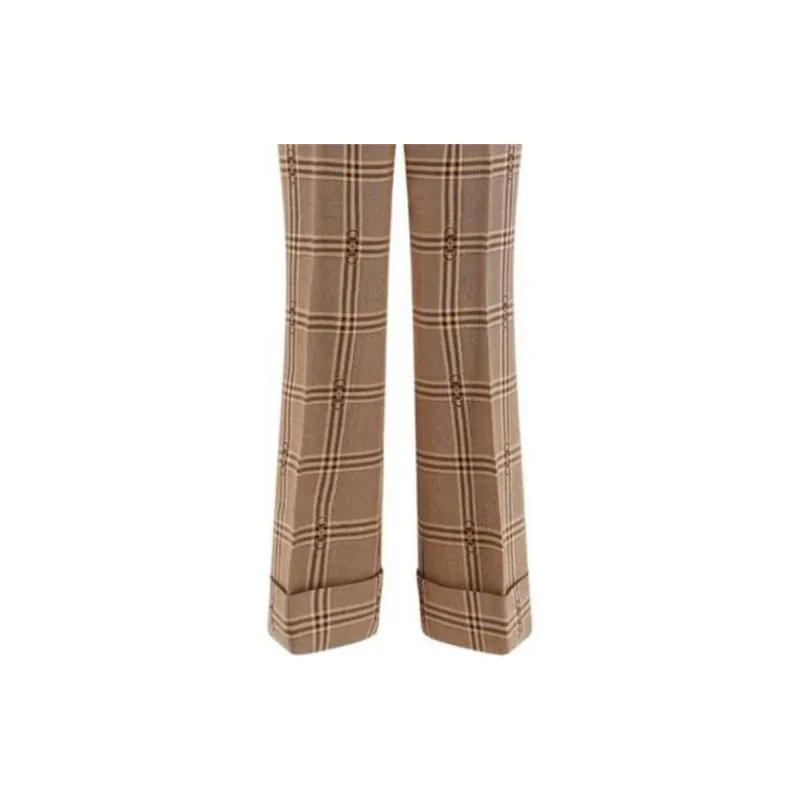 GUCCI Horsebit-check Flared Trousers-4