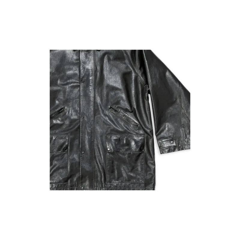 Balenciaga Garde-robe SS23 Leather Jacket Loose Fit Style Men's Black-4