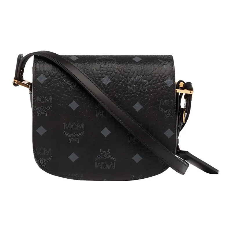 MCM Patricia Visetos Coated Canvas Messenger Bag Shoulder Bag Crossbody Bag Small Size Women's Black/Black Gold-3
