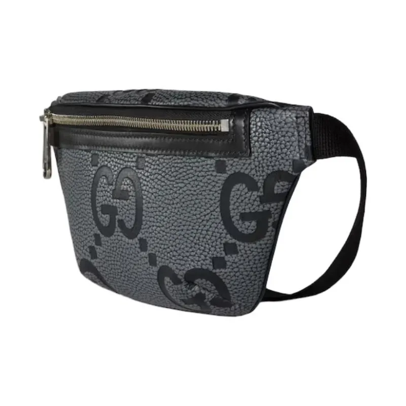 GUCCI Grained Leather Fanny Pack Small Size Men's Black Gray Color-1