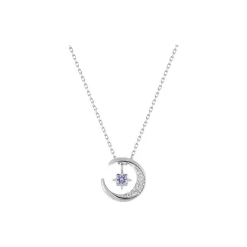 Canal 4℃ Silver Rhodium Plated Tanzanite Cubic Zirconia Necklaces Women's Silver
