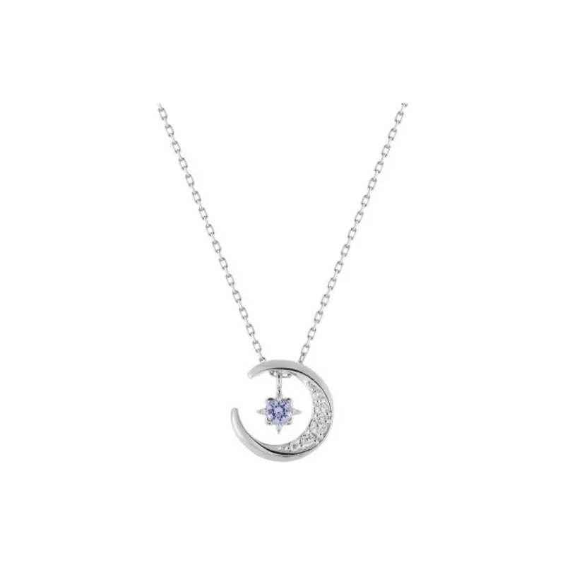Canal 4℃ Silver Rhodium Plated Tanzanite Cubic Zirconia Necklaces Women's Silver-0