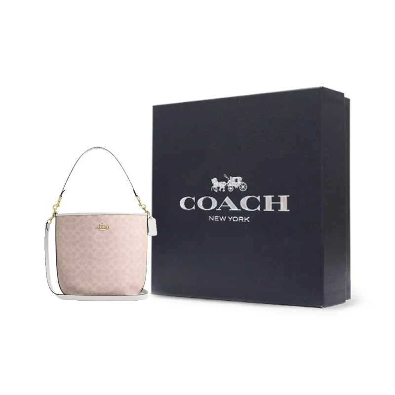 COACH Coated Canvas Bucket Bag, Shoulder Bag, Crossbody Bag, Handbag Tubas Women's Sand & Chalk-4