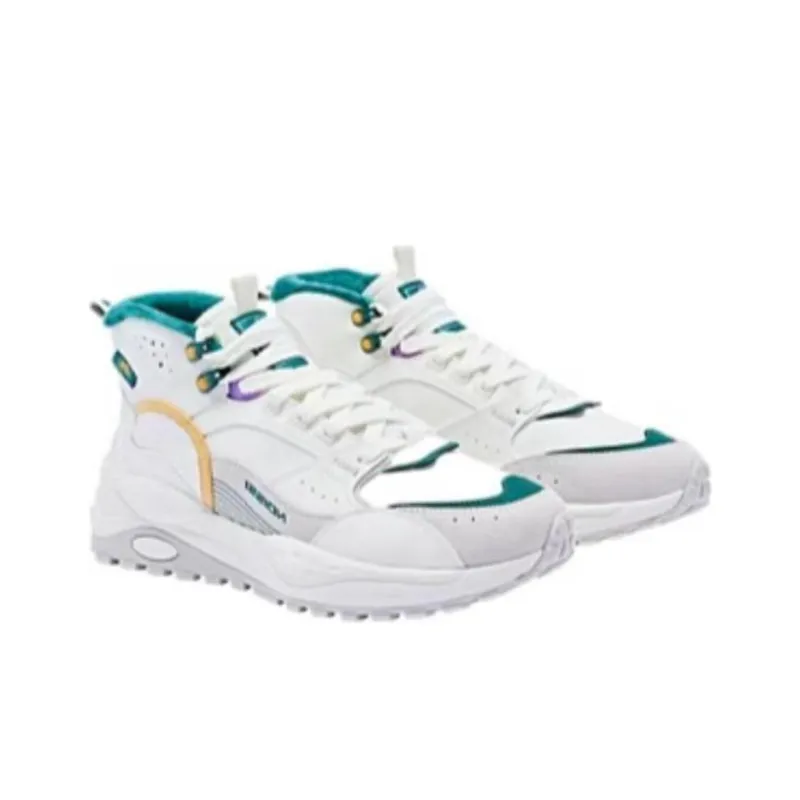 QIAODAN Mars Shoes Slip Resistant, Abrasion Resistant, Waterproof High Top Casual Shoes Men's White Green-5