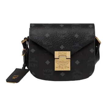MCM Patricia Visetos Coated Canvas Messenger Bag Shoulder Bag Crossbody Bag Small Size Women's Black/Black Gold